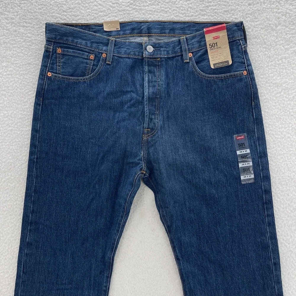 Levis 501 Jeans Mens 38x30 Blue Original Straight Button Fly Dark Wash Denim NEW